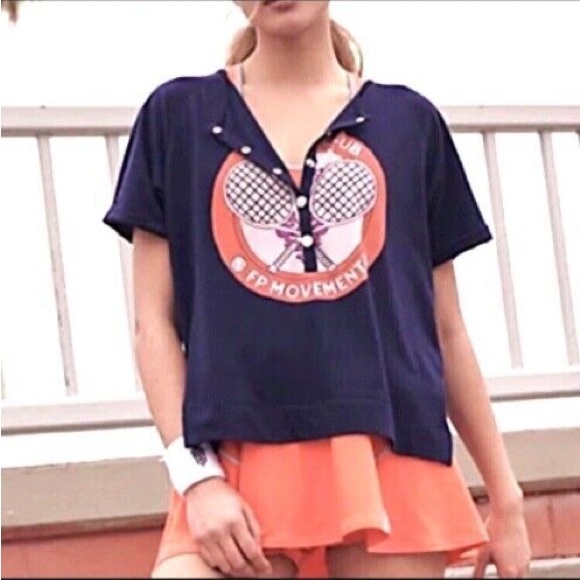 Free People Movement Inhale Tennis Club Henley Graphic Tee Navy - Picture 5 of 8